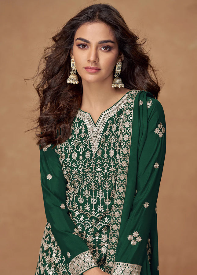 Green Embroidered Sharara Suit