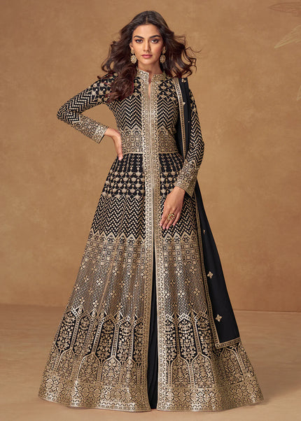Black Embroidered Lehenga Anarkali