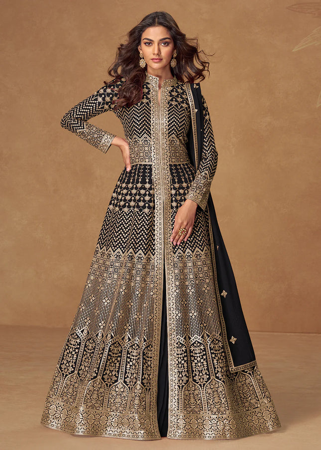 Black Embroidered Lehenga Anarkali