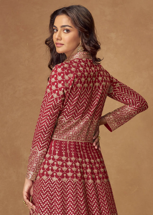 Red Embroidered Lehenga Anarkali