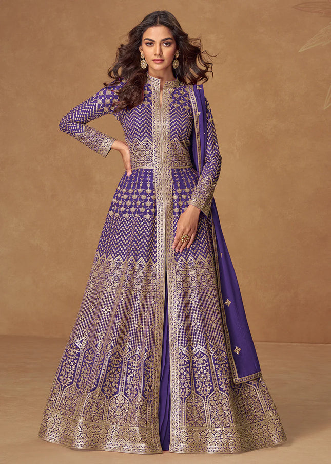 Purple Embroidered Lehenga Anarkali