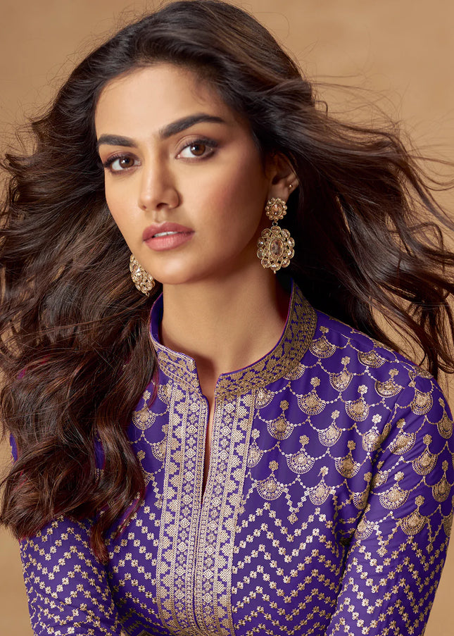 Purple Embroidered Lehenga Anarkali