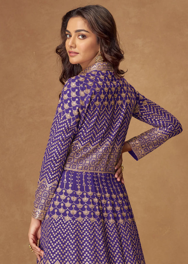 Purple Embroidered Lehenga Anarkali