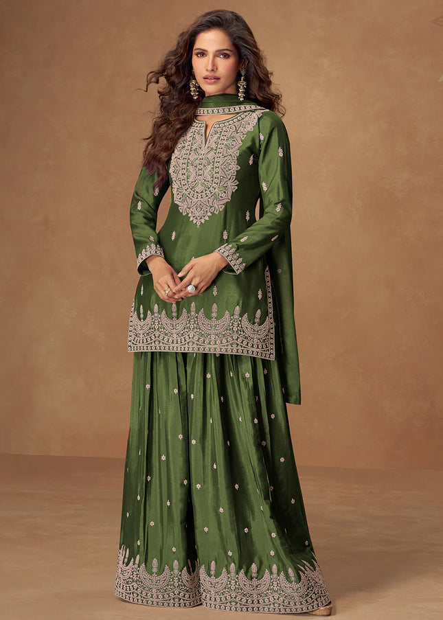 Green Embroidered Sharara Suit