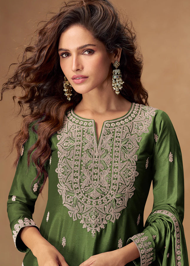 Green Embroidered Sharara Suit