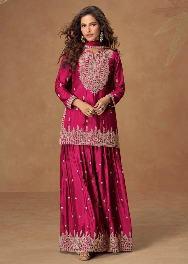 Pink Embroidered Sharara Suit