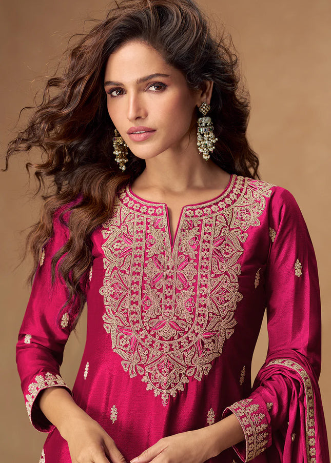 Pink Embroidered Sharara Suit