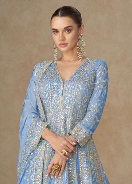 Sky Blue Embroidered Anarkali Gown