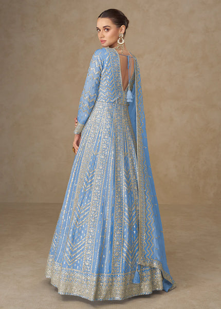 Sky Blue Embroidered Anarkali Gown