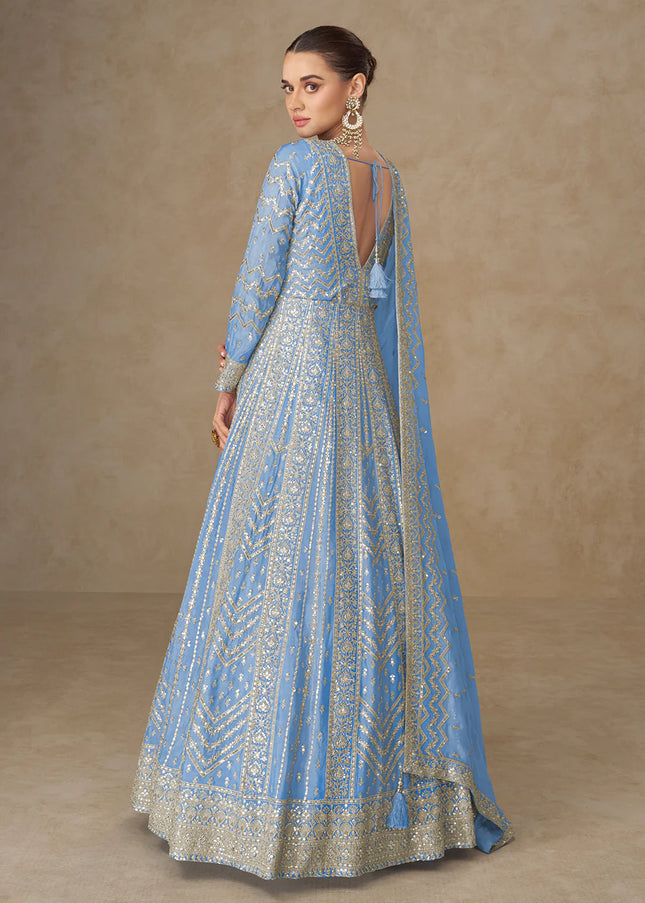 Sky Blue Embroidered Anarkali Gown
