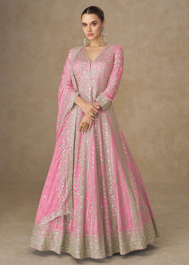Pink Embroidered Anarkali Gown