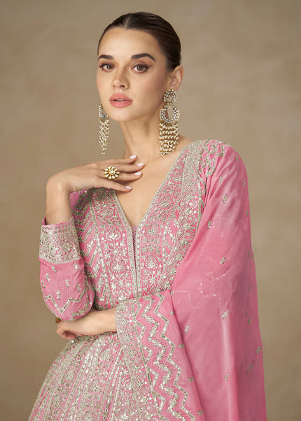 Pink Embroidered Anarkali Gown