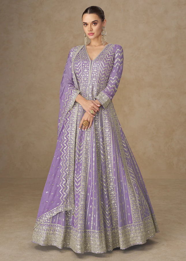 Purple Embroidered Anarkali Gown