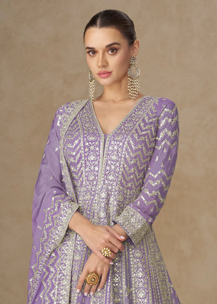 Purple Embroidered Anarkali Gown