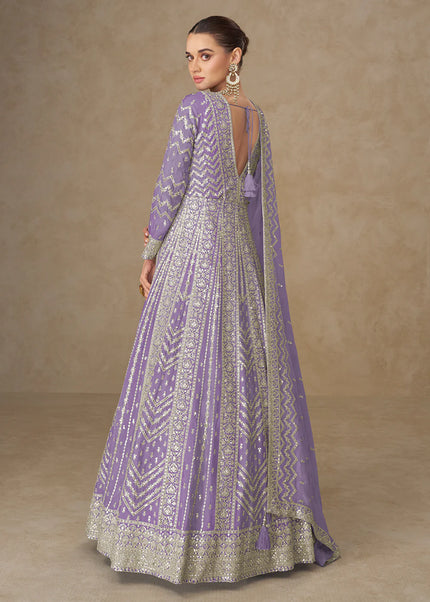Purple Embroidered Anarkali Gown