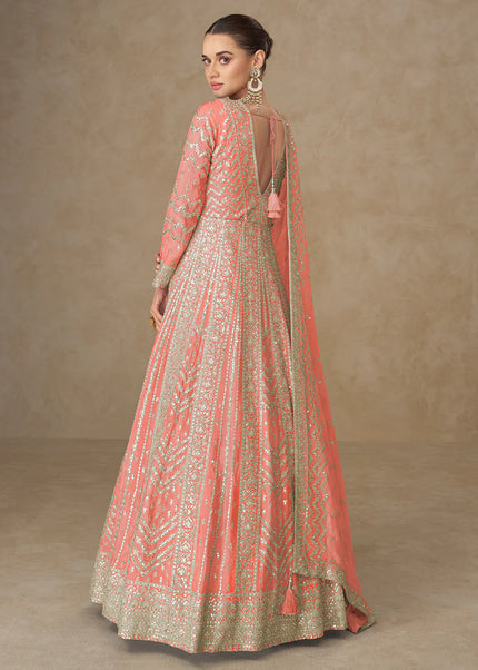 Peach Embroidered Anarkali Gown