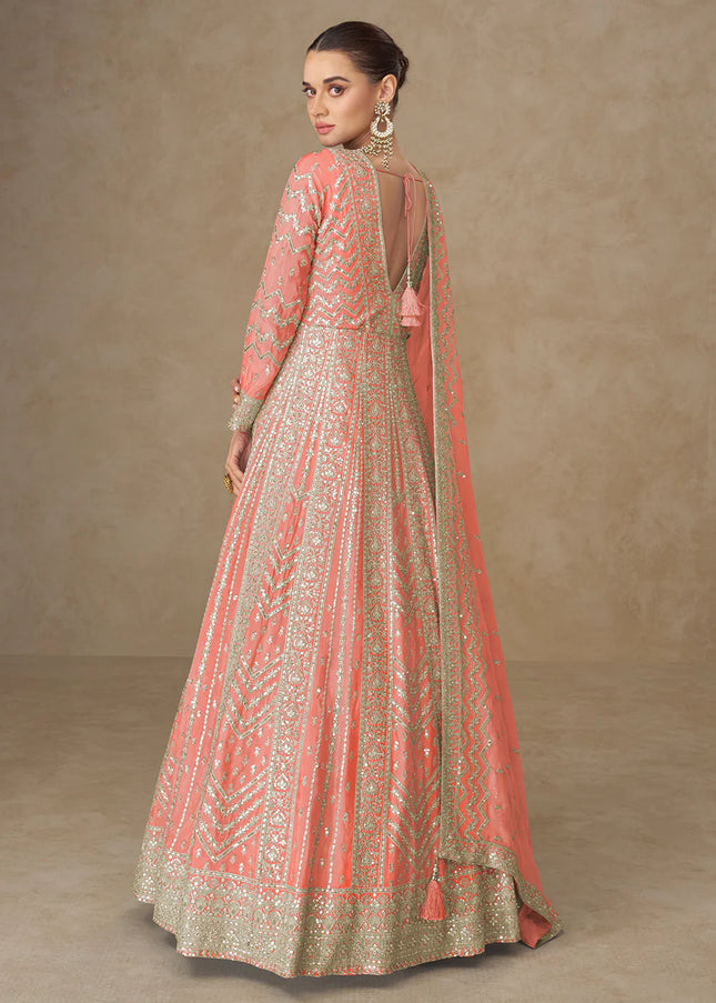 Peach Embroidered Anarkali Gown