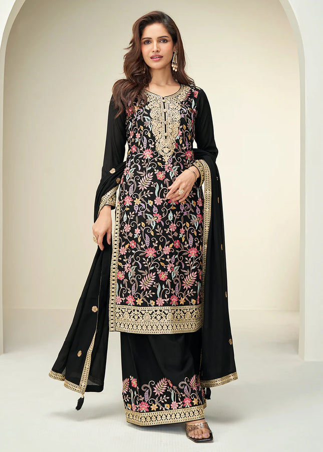 Black Embroidered Sharara Suit