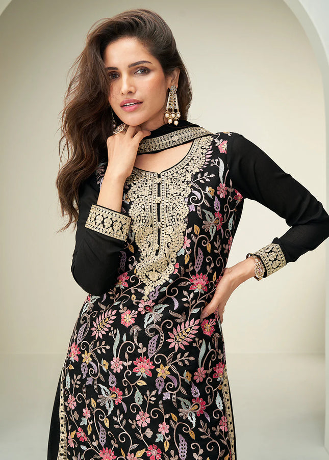 Black Embroidered Sharara Suit