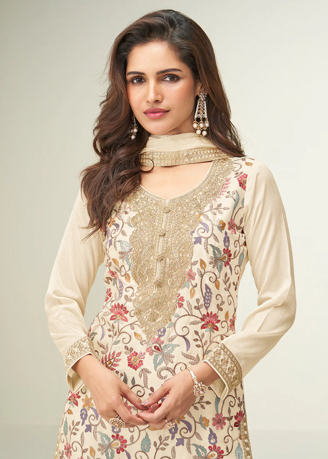 Offwhite Embroidered Sharara Suit