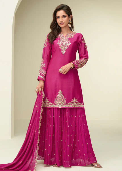 Pink Embroidered Sharara Suit