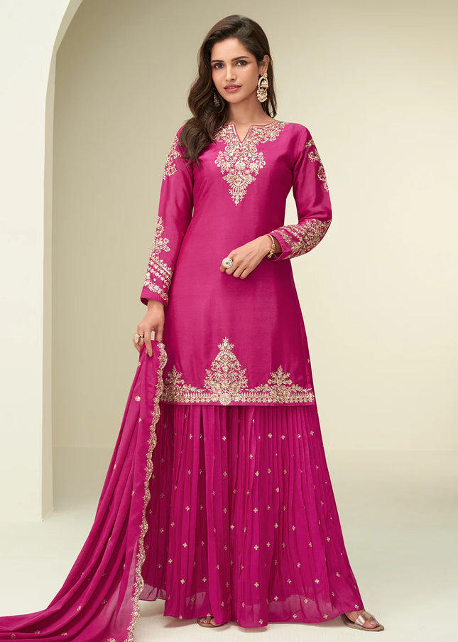 Pink Embroidered Sharara Suit