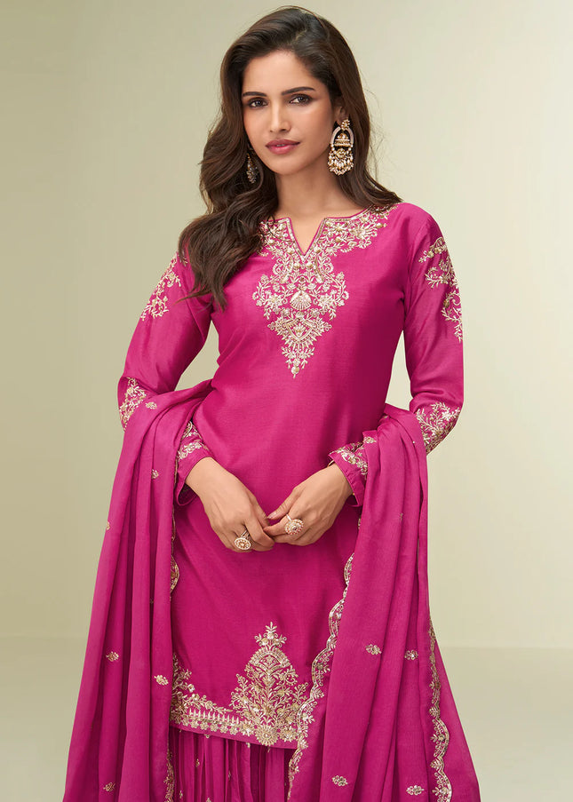 Pink Embroidered Sharara Suit