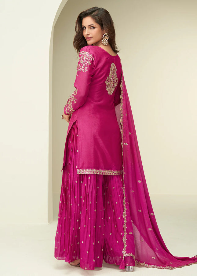 Pink Embroidered Sharara Suit