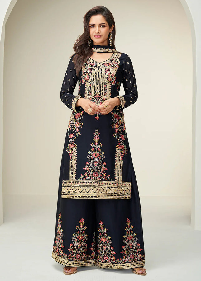 Black Embroidered Sharara Suit