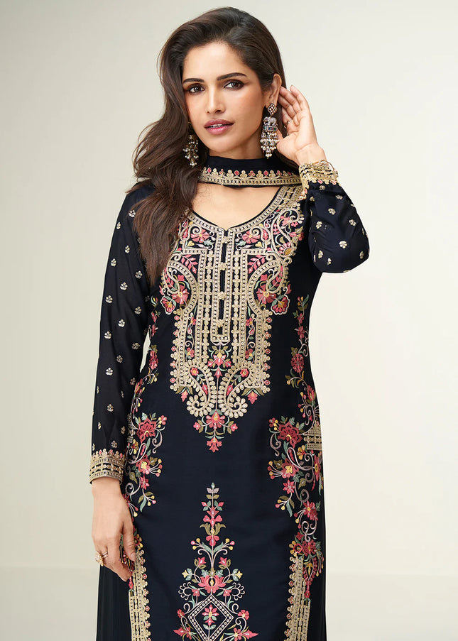 Black Embroidered Sharara Suit