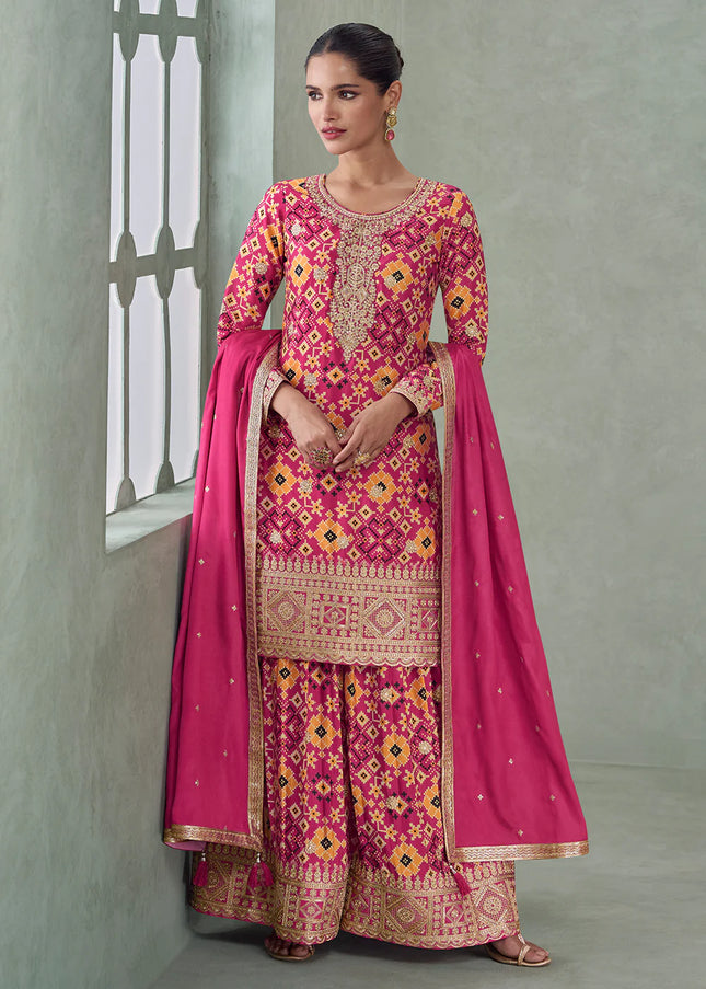 Pink Embroidered Sharara Suit