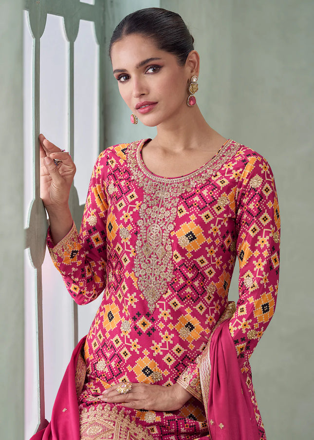 Pink Embroidered Sharara Suit
