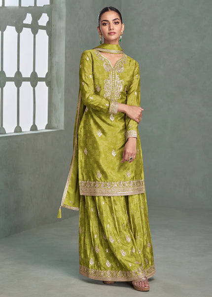 Green Embroidered Sharara Suit