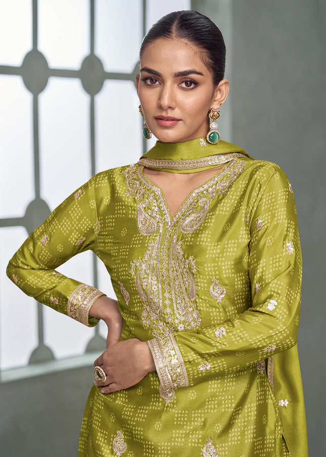 Green Embroidered Sharara Suit