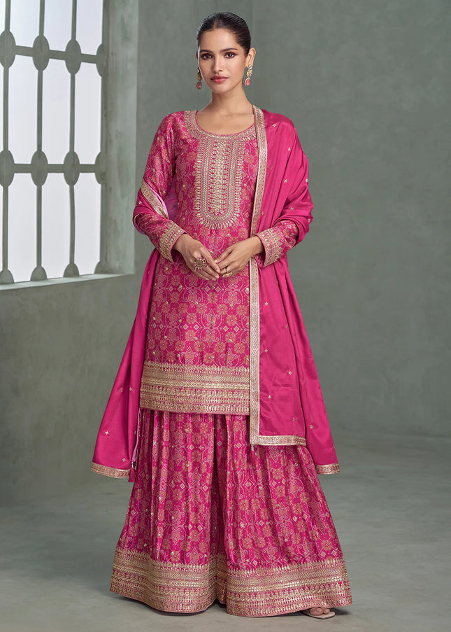 Pink Embroidered Sharara Suit
