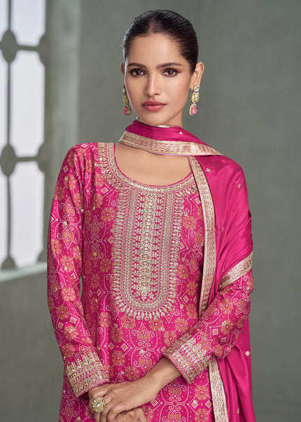 Pink Embroidered Sharara Suit