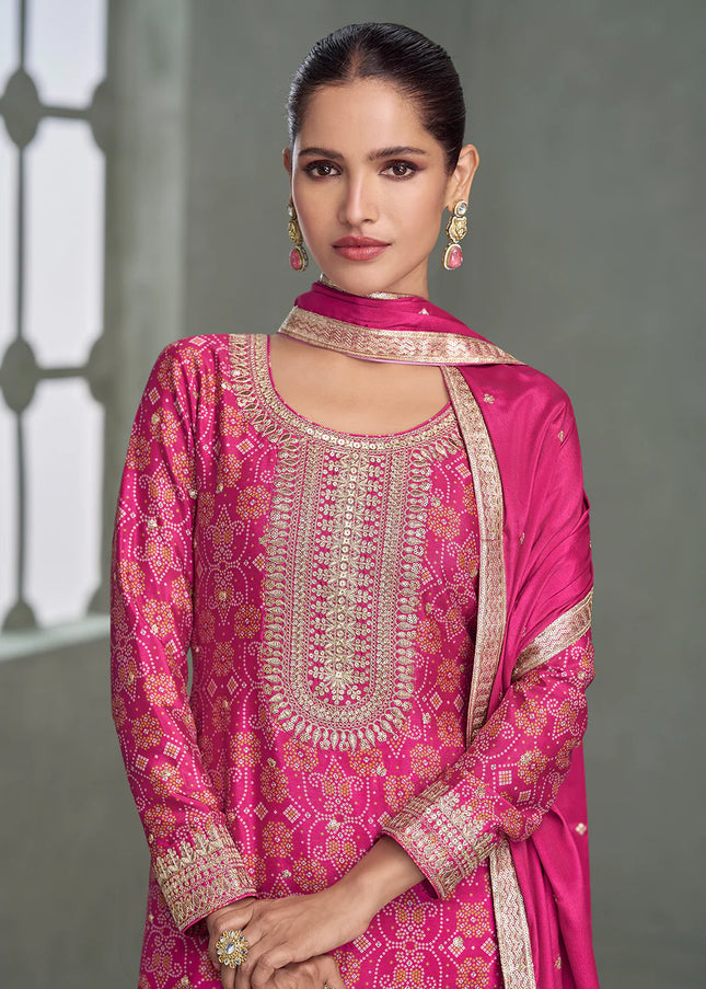 Pink Embroidered Sharara Suit