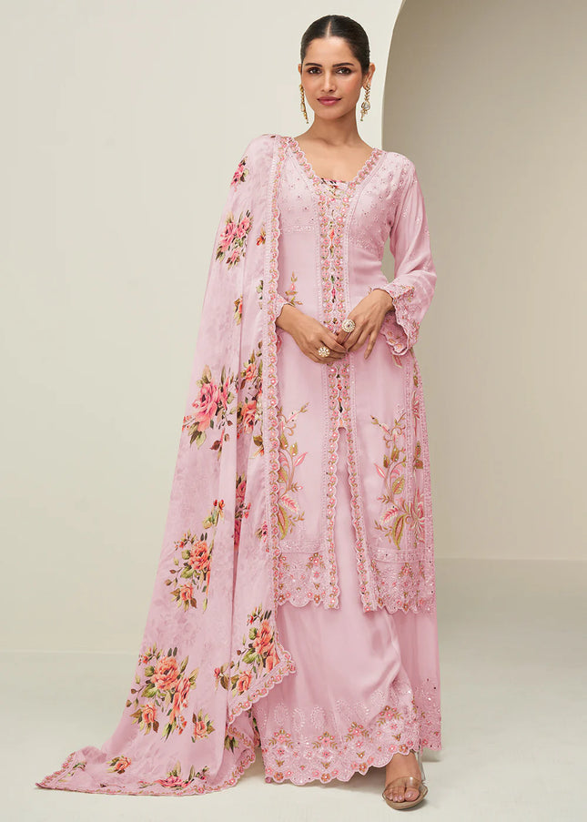 Pink Embroidered Sharara Suit