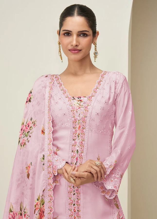 Pink Embroidered Sharara Suit