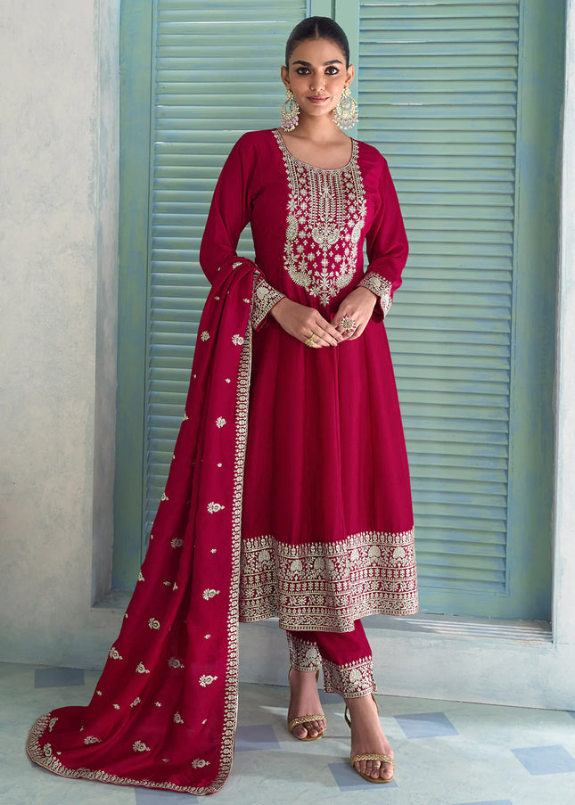 Pink Embroidered Pant Style Suit