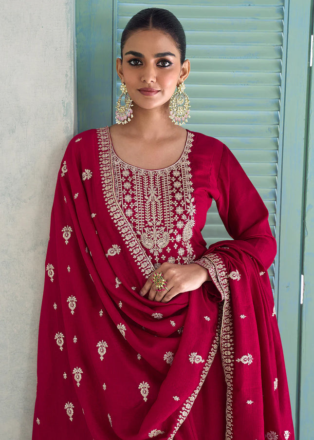 Pink Embroidered Pant Style Suit