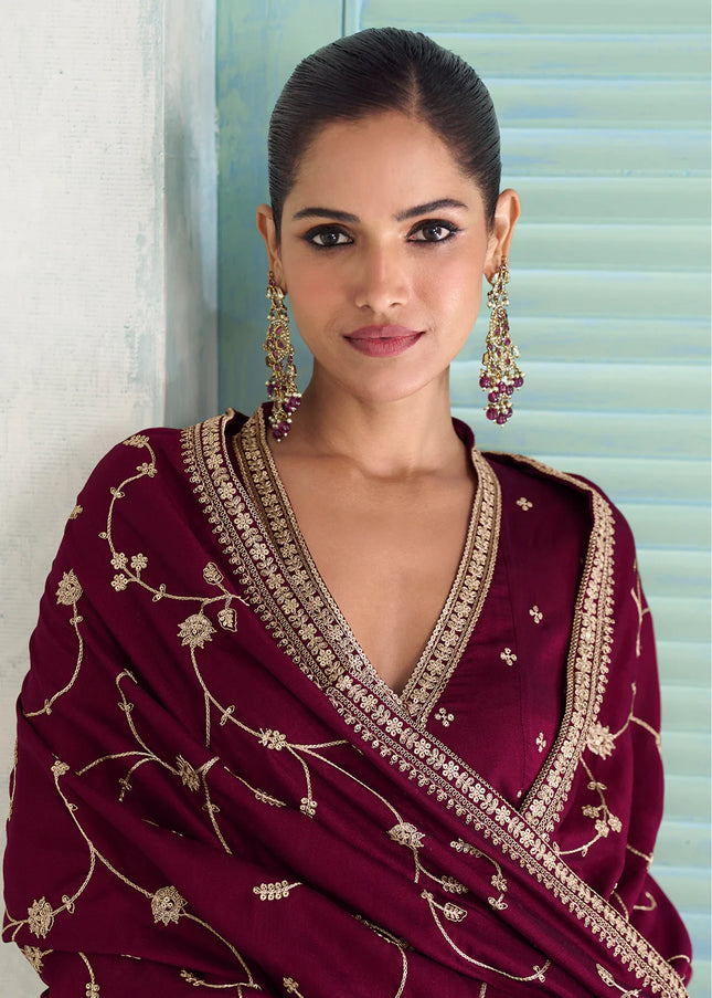 Purple Embroidered Pant Style Suit
