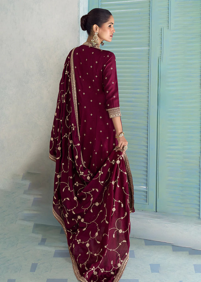 Purple Embroidered Pant Style Suit