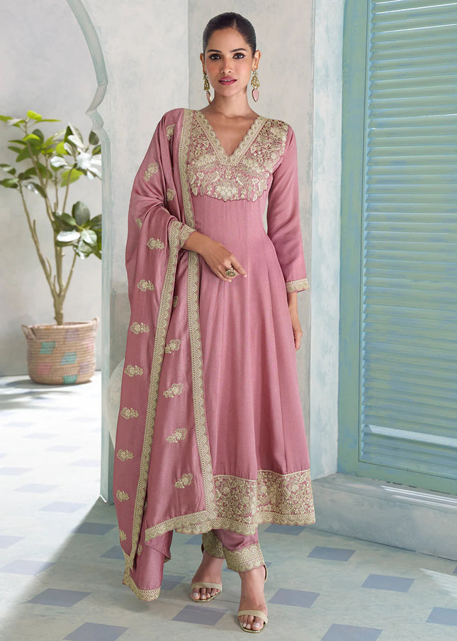 Pink Embroidered Pant Style Suit