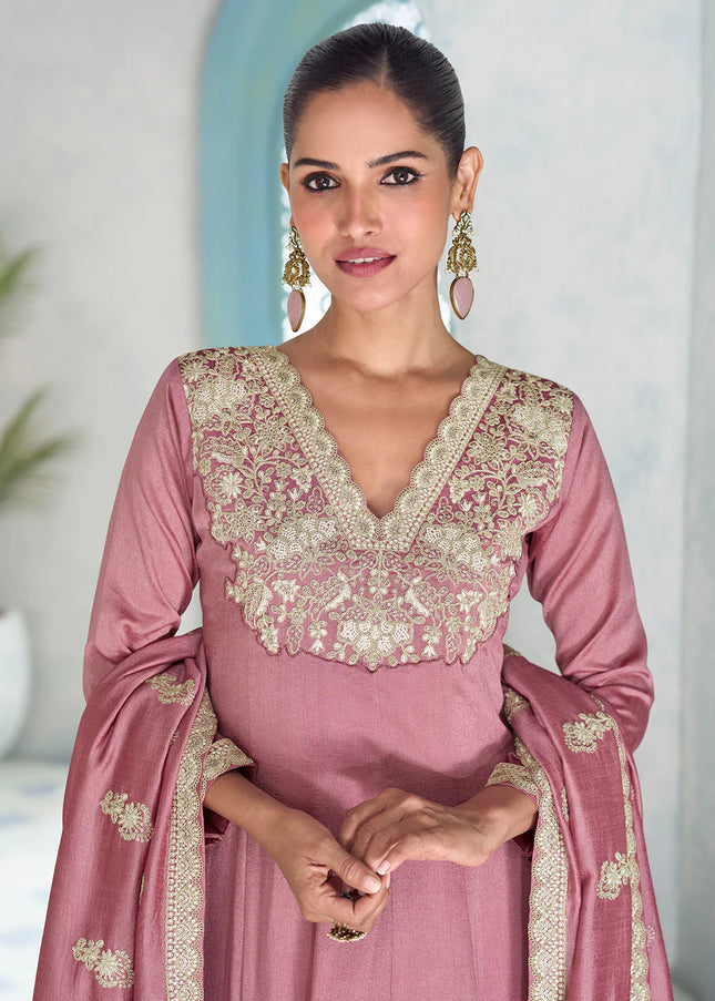 Pink Embroidered Pant Style Suit