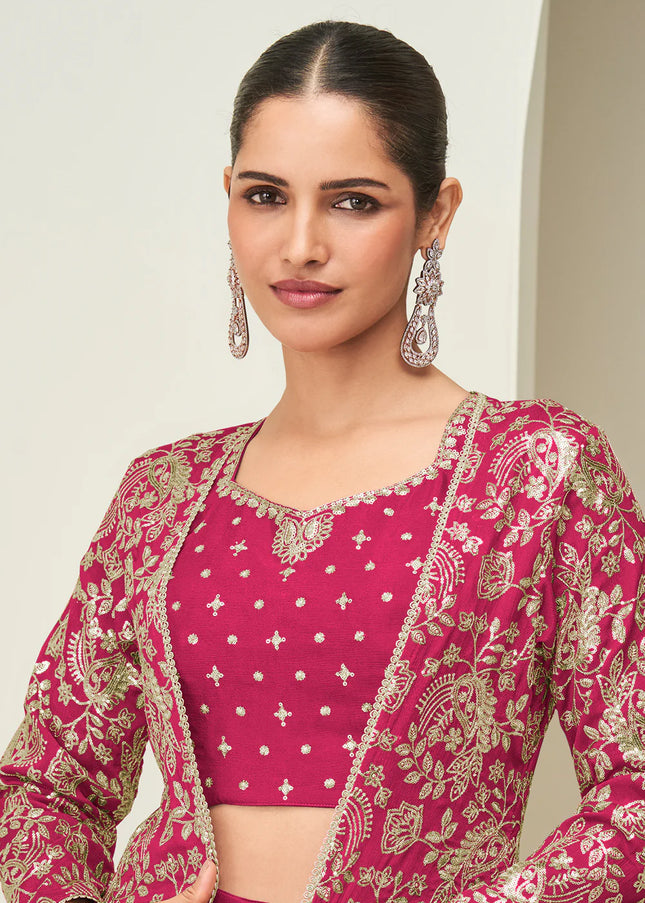 Pink Embroidered Jacket Style Sharara Suit