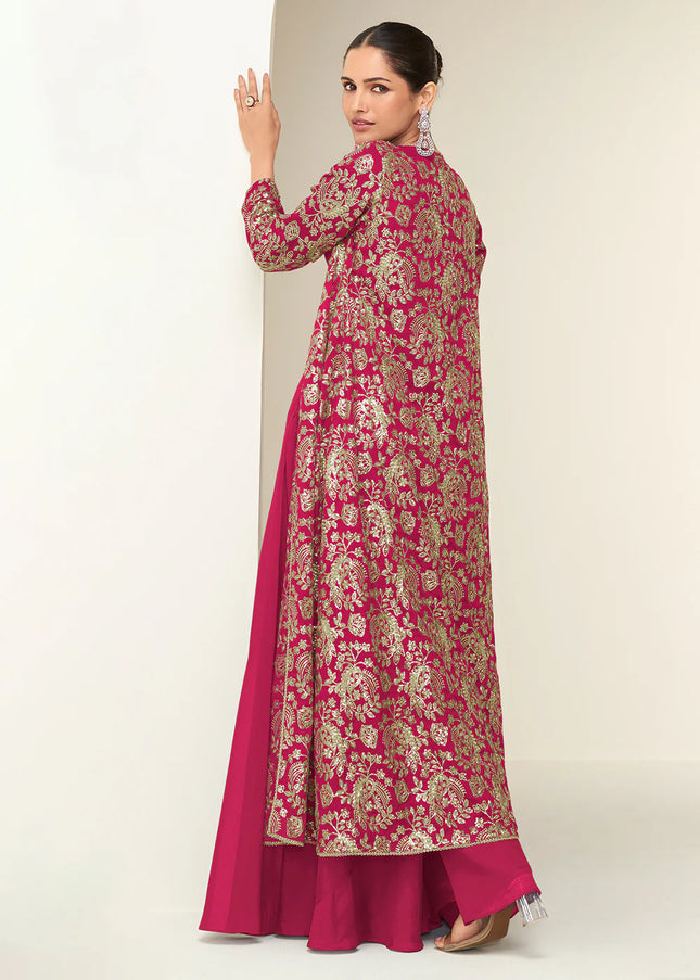Pink Embroidered Jacket Style Sharara Suit