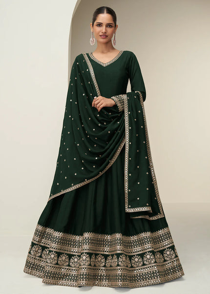 Green Embroidered Anarkali Gown