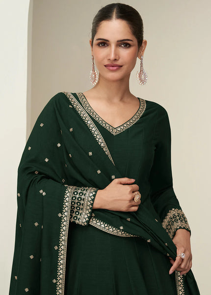 Green Embroidered Anarkali Gown