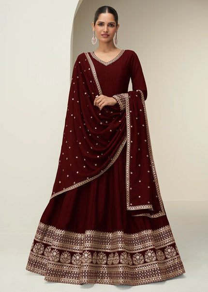 Maroon Embroidered Anarkali Gown